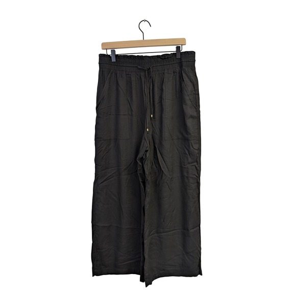 Abercrombie & Fitch Wide Leg Pull On Pants Viscose‎ Minimalist Beach Black L NWT - Picture 1 of 6